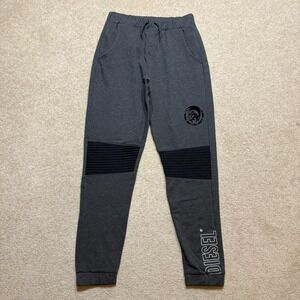 Diesel‎ Sweatpants Boys XL 18-20 Gray Fleece Jogger Flock Print Drawstring Moto